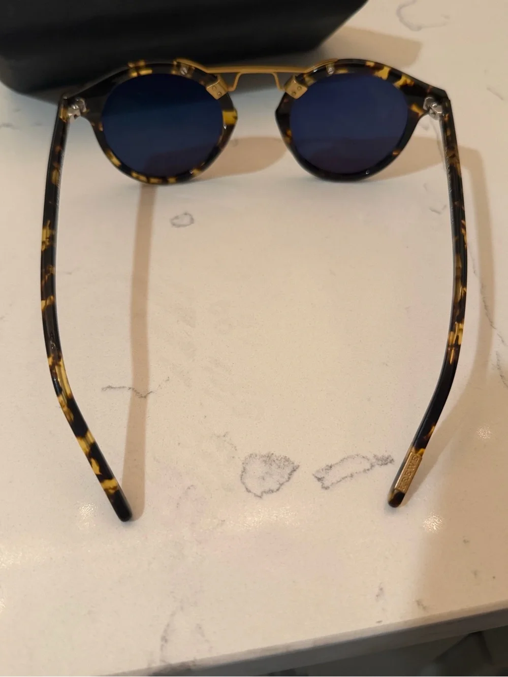 KREWE St. Louis Tortoiseshell Sunglasses with Blue Lenses and Gold Bridge